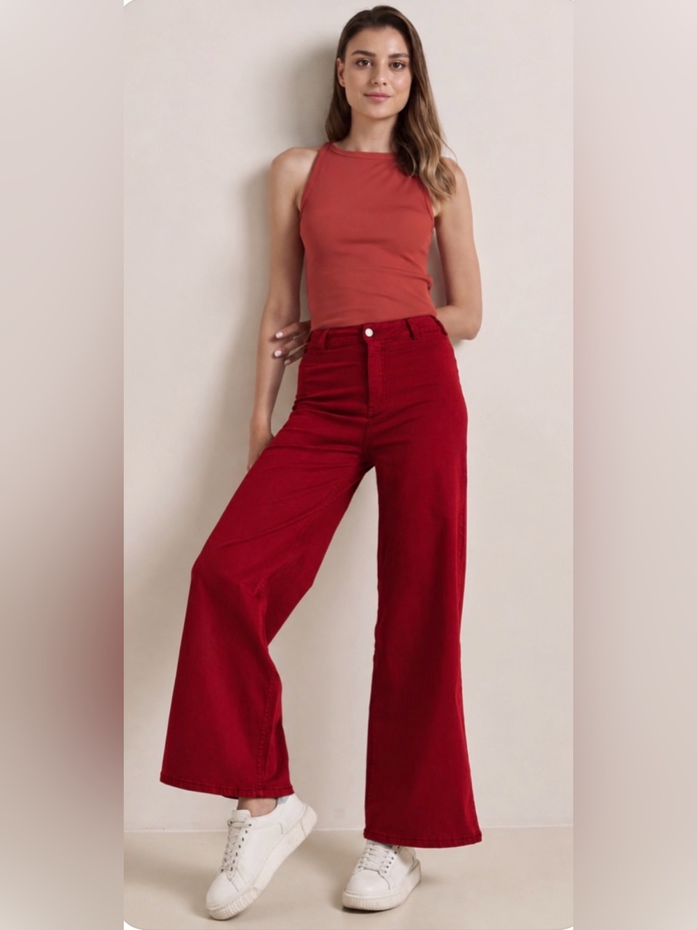 Jimmy Key Lyocell Cotton Red Wide Leg High Rise Pants XL Relaxed Minimalist